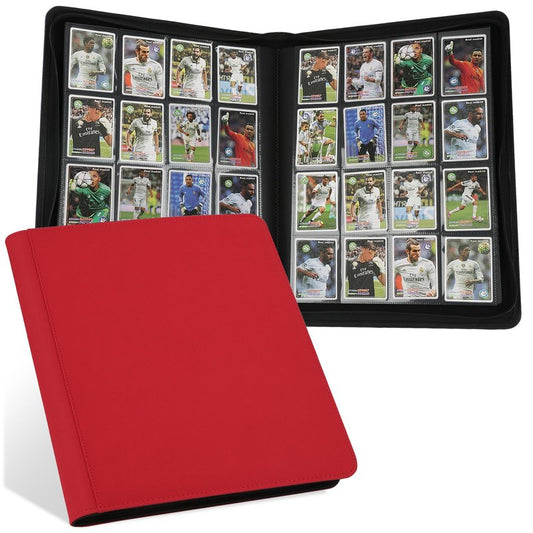 16 Pocket Ringless Side Loading Trading Card Binder, 1024 Cards PU Fixed Page Zipper Card Album for TCG Sports Game Cards, Not Fit Top Loaders (Red)