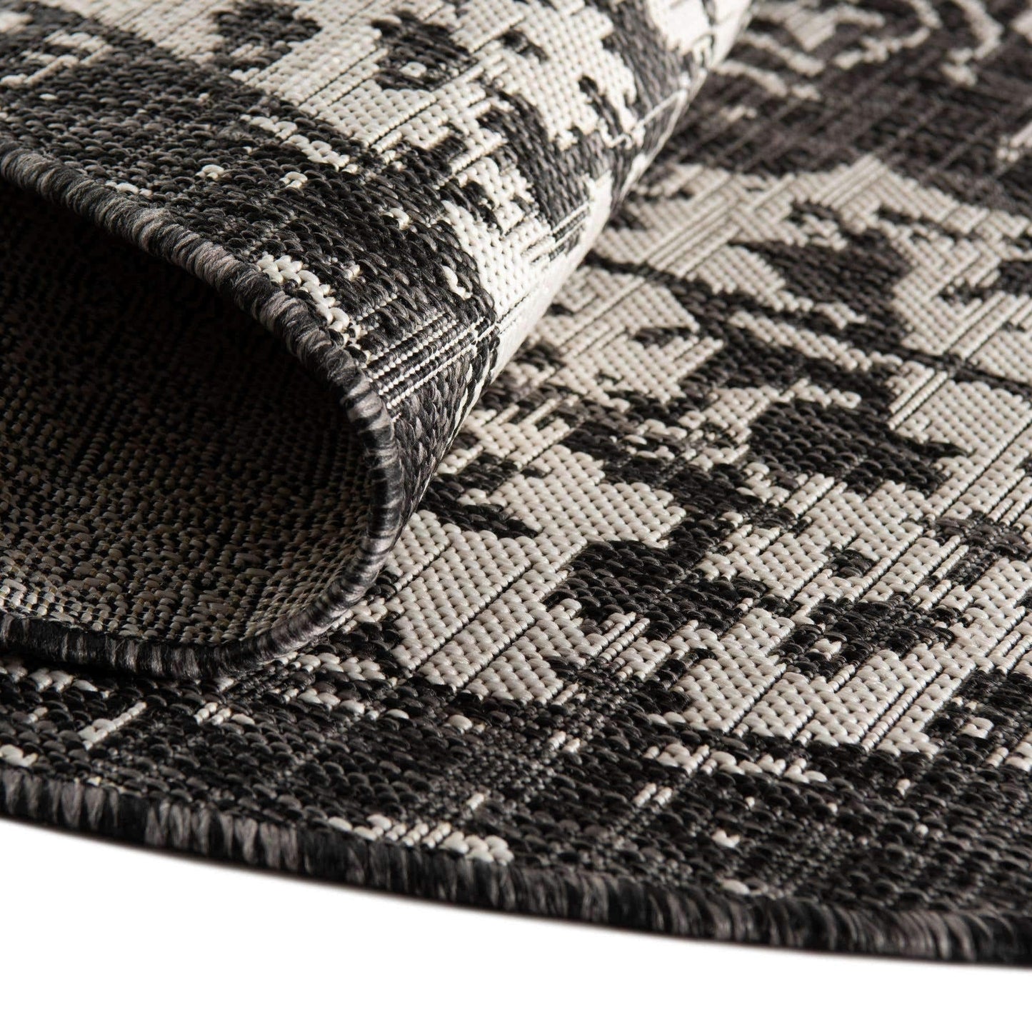 Unique Loom Outdoor Collection Area Rug - Dubai (5' 3" x 8' Oval, Charcoal Gray/ Ivory)