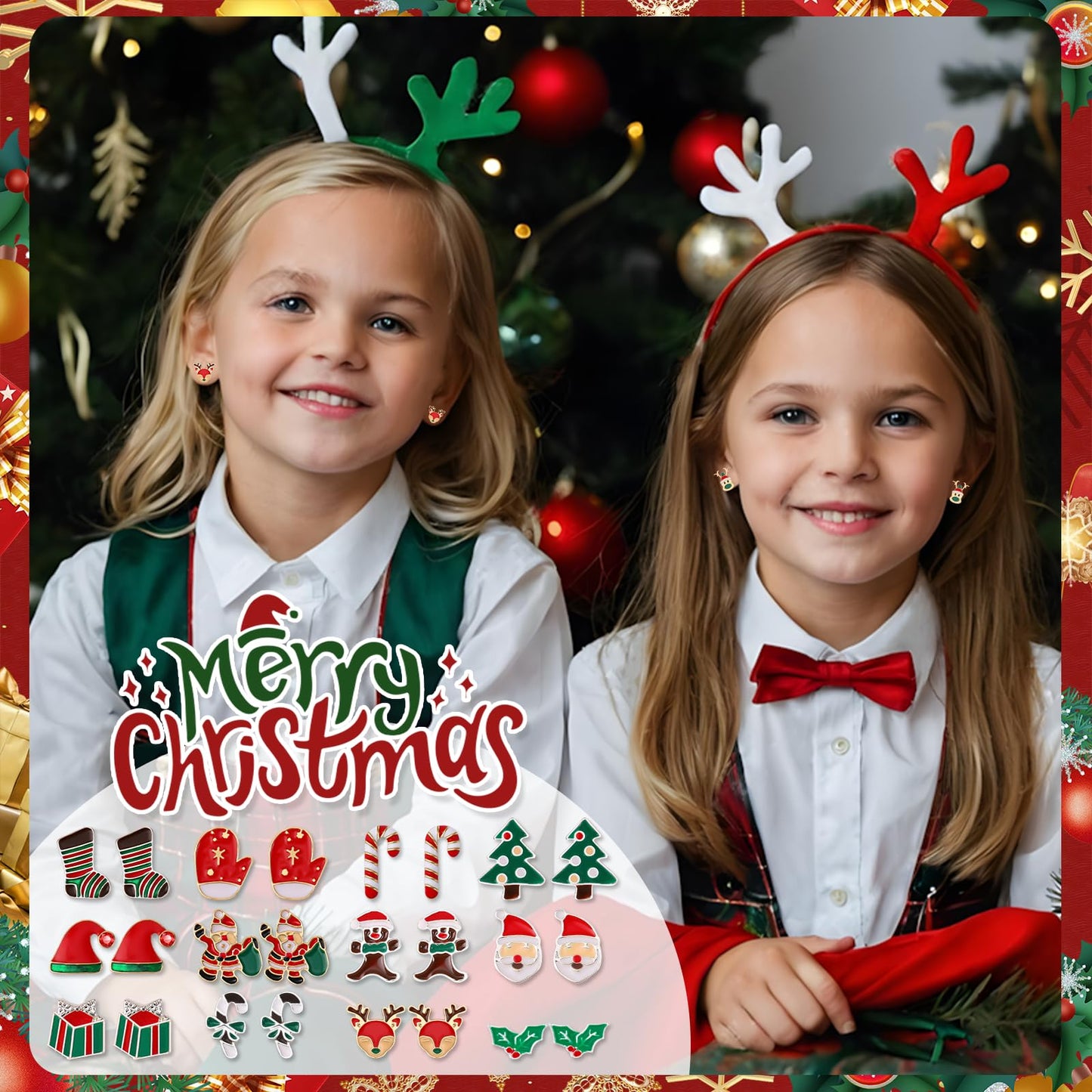 Gushu 30 Pairs Christmas Earrings for Women, Xmas Gifts Holiday Cute Stud Earrings Hypoallergenic Christmas Tree Snowflake Bow Snowman Stocking Santa Claus Elk Stud Festive Party Jewelry Gifts
