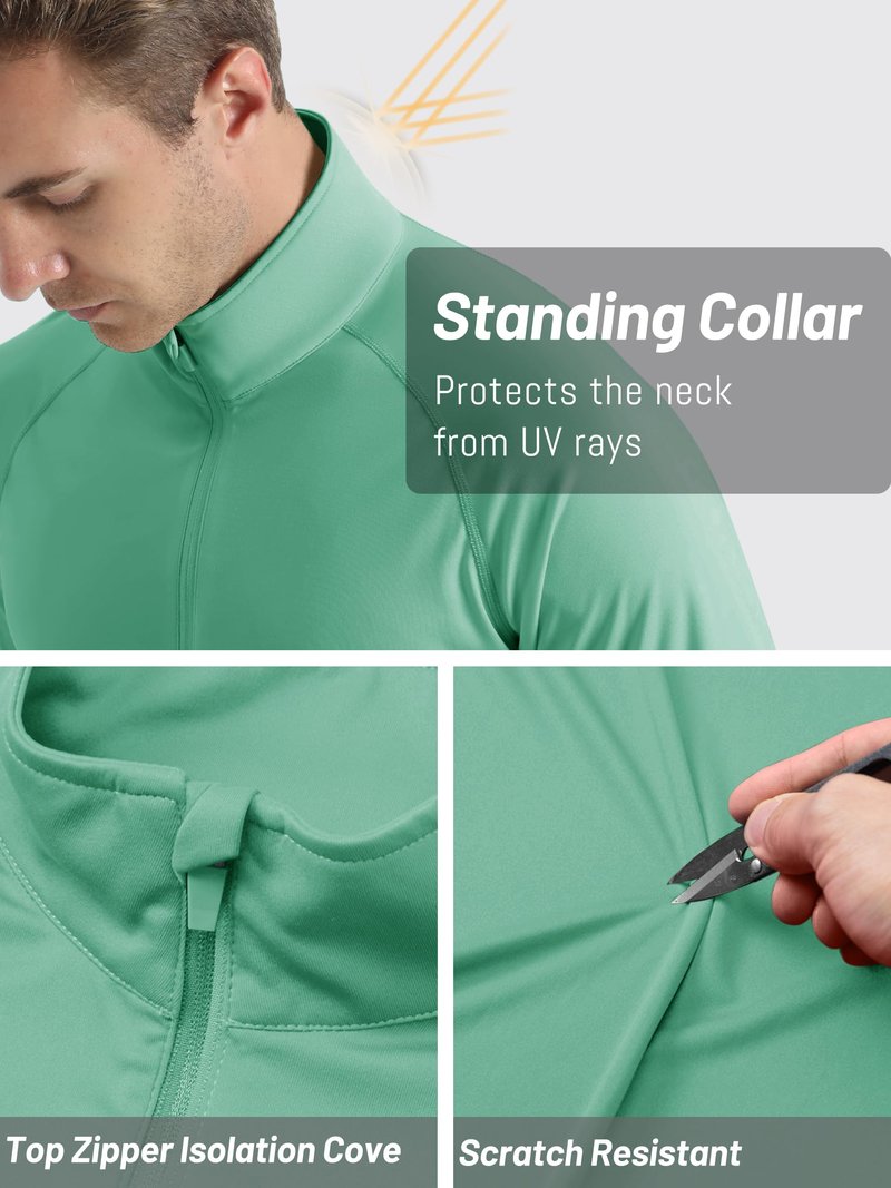TACVASEN Long Sleeve Shirts for Men Quarter Zip Pullover Golf Sun Protection Running Rash Guard Athletic T-Shirts Outdoor Green