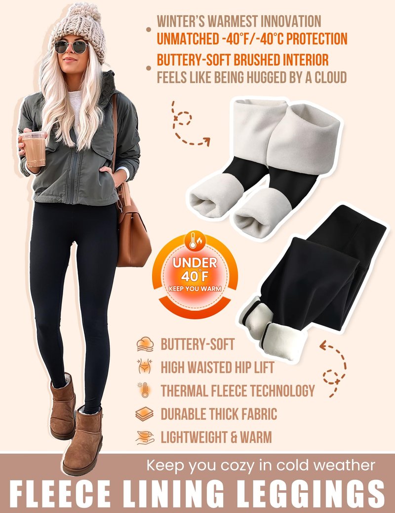 Bluemaple Fleece Lined Leggings Women High Waisted Tummy Control Thermal Warm Workout Hiking Yoga Pants for Cold Winter