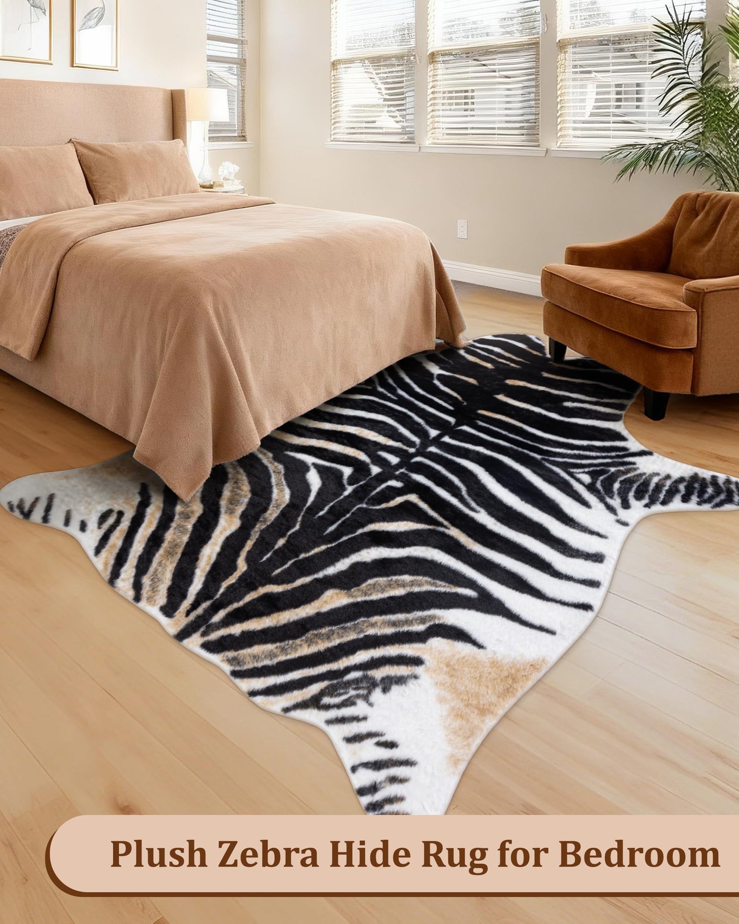 Zebra Rug Animal Print Rug: 6.2x8.2 Feet Large Washable Animal Shaped Area Rug Faux Fur Zebra Hide Carpet Funky Western Decor for Living Room Bedroom Home Office