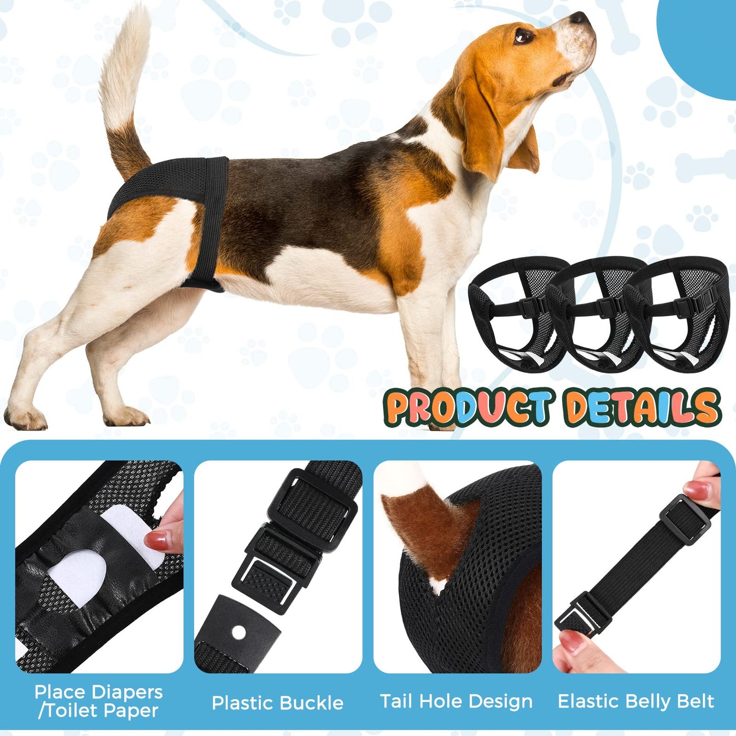3 Pack Dog Season Pants Dog Nappies with 9 Sanitary Pad Washable Protective Trousers for Female puppy in Heat Monthly Bleeding Washable Protective Pants, Black(X-Large)