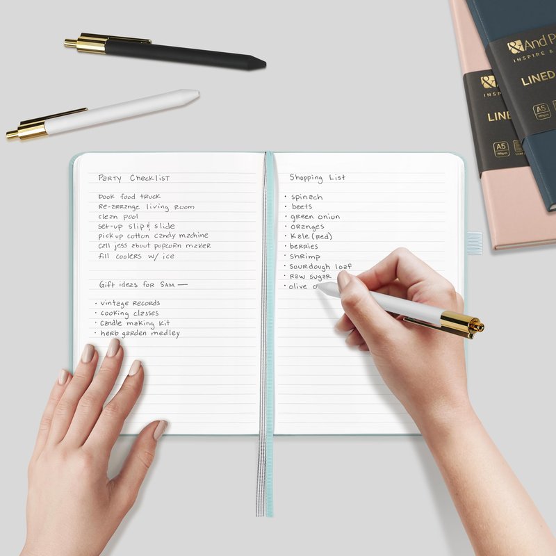 &And Per Se Lined Journal and Pen Set, A5 Leather Hardcover Notebook with Pen & Stationary Set, 160 Pages 100GSM Thick Ruled Paper Journal for Business Work Writing (Dark Blue)