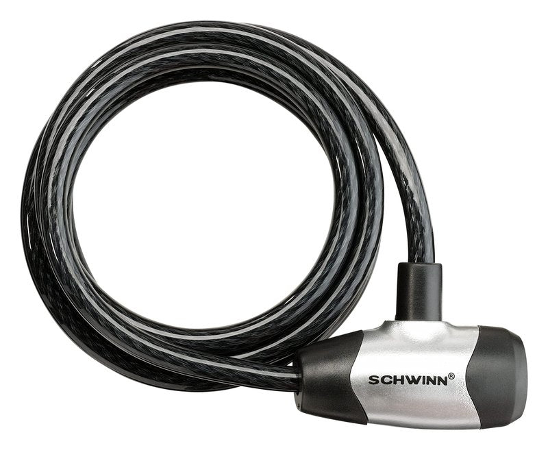 Schwinn Bike Cable Lock with Keys, 6 ft x 8 mm, Black, Durable Steel, Protective Vinyl Cover, Carrying Bracket for Transport, Anti Theft Protection, Bike Lock Cable for Security