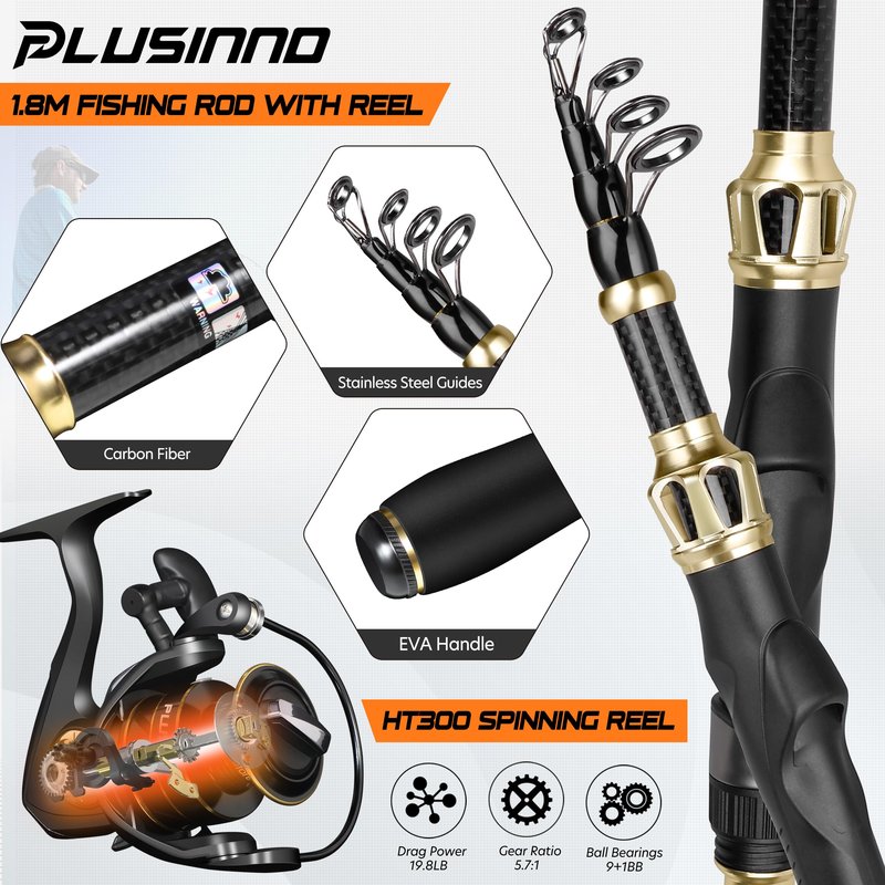 PLUSINNO Fishing Gear,Full Fishing kit Include Fishing Rod and Reel Combo, Tackle Box with Fishing Lures, Fishing Accessories, Fishing Pliers,Fishing Gifts for Men with Fishing Tool Kit