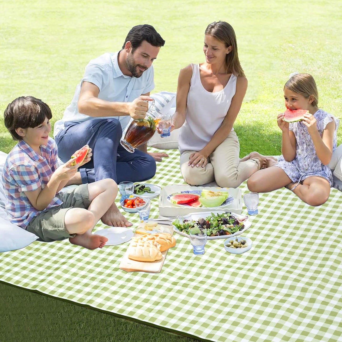 HX&OD Picnic Blanket Outdoor Extra Large Picnic Mat 80"X60" Camping Blanket Beach Blanket Foldable Waterproof Sand Mat Hiking Travel Family Concerts(Green)