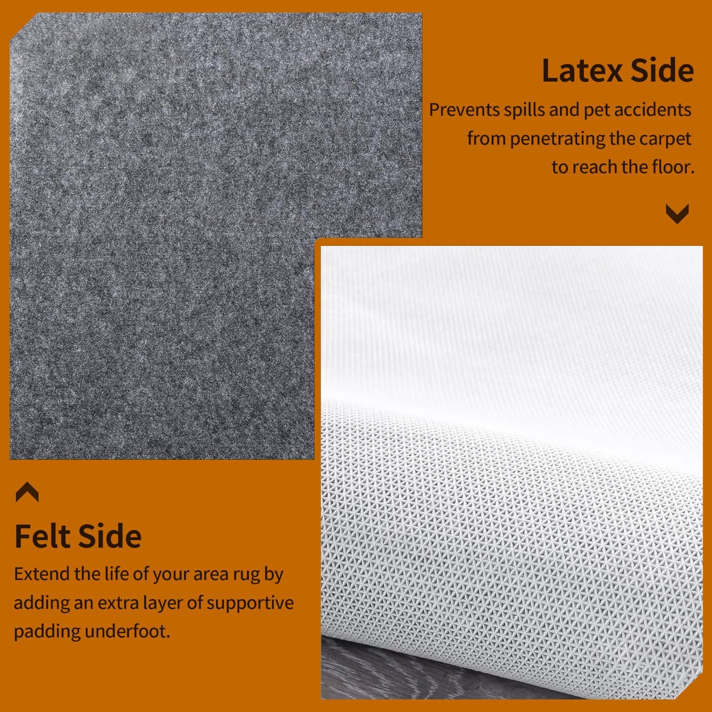 8x10 FT Non Slip Rug Pad Waterproof Cushioned Felt Rug Pad for Hardwood Floors 1/8” Thick Soft Carpet Pad with Natural Rubber Backing, Secure Grip & Floors Protection