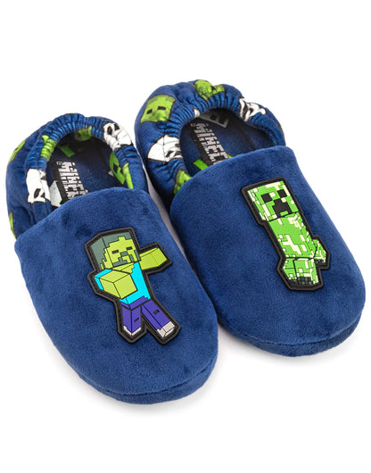 Minecraft Slippers for Boys | Various Styles Kids Blue Navy Black Sequin Creeper Boys House Shoes | Children & Teens Gaming Footwear Merchandise