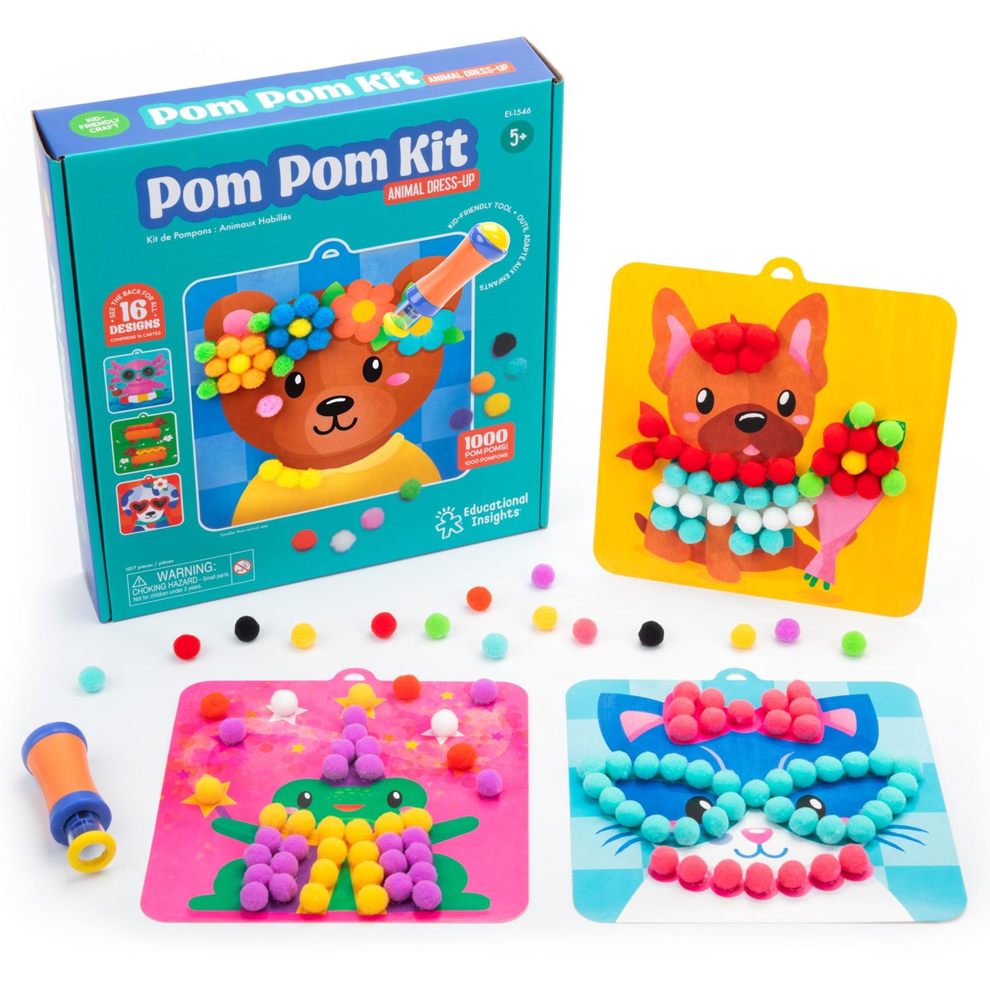 Educational Insights Pom Pom Kit - Arts and Crafts for Kids, Mess Free Crafting Supplies & Projects, Preschool Creativity, DIY Sensory Activity for Toddlers, Creative Gift, Girls and Boys Ages 5+
