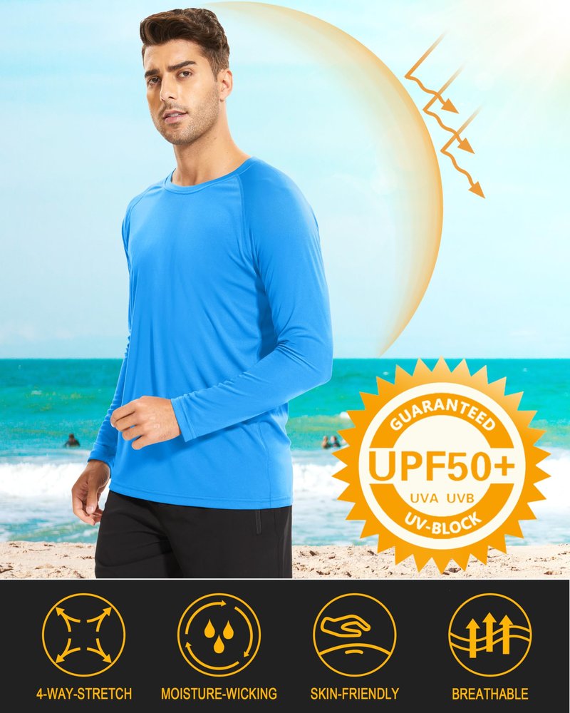 Azure Rashguard for Men - Long Sleeve Sun Protection Athletic T-Shirt for Outdoor & Camping Activities