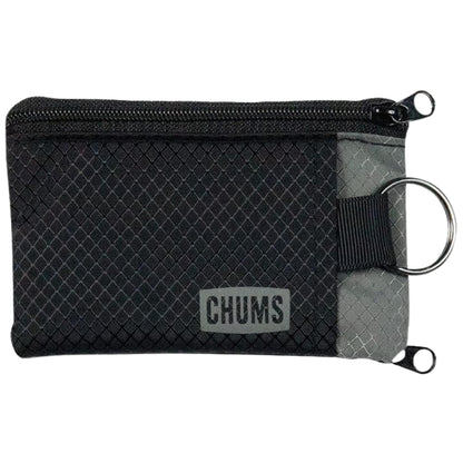 Chums Surfshorts Wallet - Lightweight Slim Wallet with RFID Blocking Card & Clear ID Window - Zippered, Water Resistant w/ Key Ring (Black/Gray)