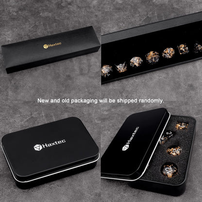 Haxtec DND Dice Set Black Sharp Edge Resin Dice Gold Flakes with Dice Case Black White Gold D&D Dice for RPG Role Playing Games Dungeons and Dragons Gift War Series