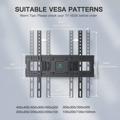 PERLESMITH TV Wall Bracket, Swivel Tilt for 26-70 Inch Flat & Curved TVs up to 45kg, Sturdy Wall Mount Max. VESA 400x400mm