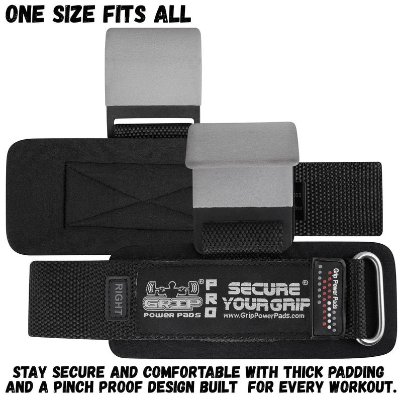 Weight Lifting Hooks Heavy Duty PRO Lifting Wrist Straps Deadlift Straps Power Lifting Grips Weightlifting Gym Gloves Men & Women (Gray, Men-Wrist Size Large)