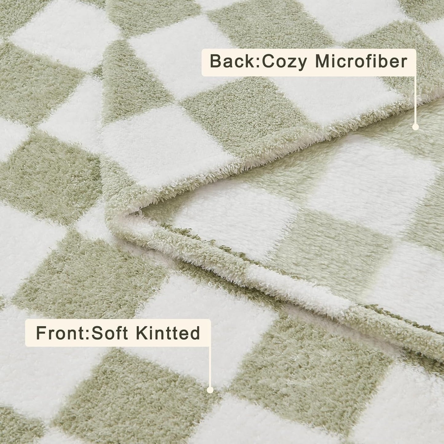 EMME Checkered Blanket Throw - 50"x60" Green Knit Blanket Soft Fluffy Patterned Throw Blankets for Couch, Sofa, Chair, Bed, Camping, Picnic, Travel