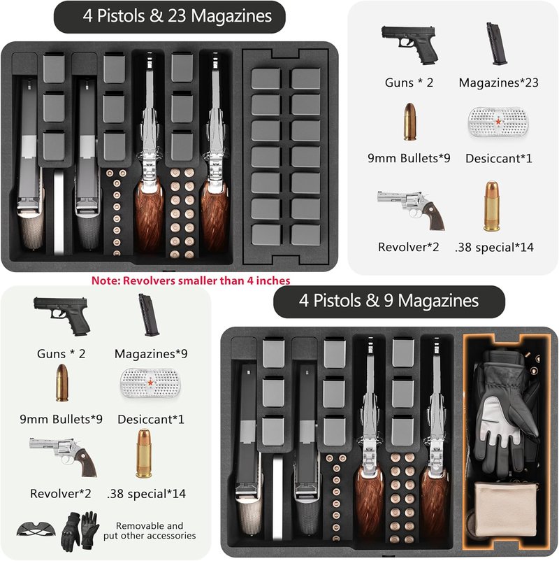 Pistol Gun Case - Shockproof & Waterproof Hard Case with Pre-Cut Foam | Holds Multiple Handguns, TSA Approved Locks