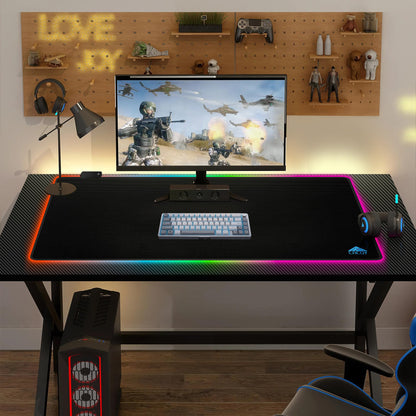 Cacoy 40" x 20" RGB Mouse Pad XXL, Extended Desk Mat with Smooth Surface and 9 Lighting Effects, LED Lighting Desk Pad with Stitched Edges and Non-Slip Rubber Base, Gaming Computer Mouse Mat, Black