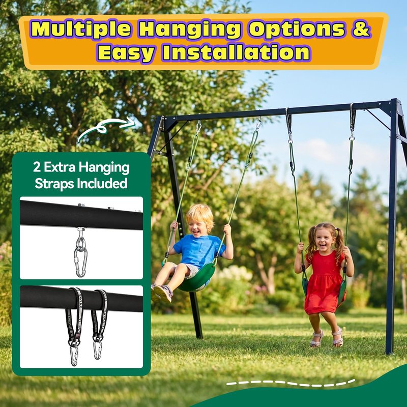 HeyZoo Heavy Duty Kids Swing Seat with 79" Adjustable Rope, 330 lbs Capacity Swing Set Accessories Replacement with 2 Carabiners and 2 Extra Hanging Straps, Outdoor Playground Gifts, Green 1 Pack