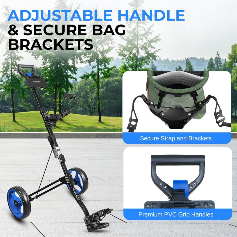 SereneLife Golf Push Pull Cart with Deluxe Scorecard Holder, Adjustable Handle, Upper & Lower Strap Brackets, Lightweight Foldable Design with Quick Brake & Compact Folding