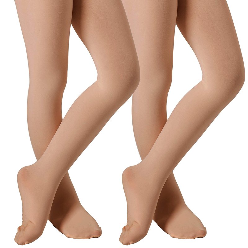 DIPUG Ballet Tights for Girls Dance Tights Toddler Thick Soft Footed Kids Suntan Stockings Size 2t 3t, 2 Pack