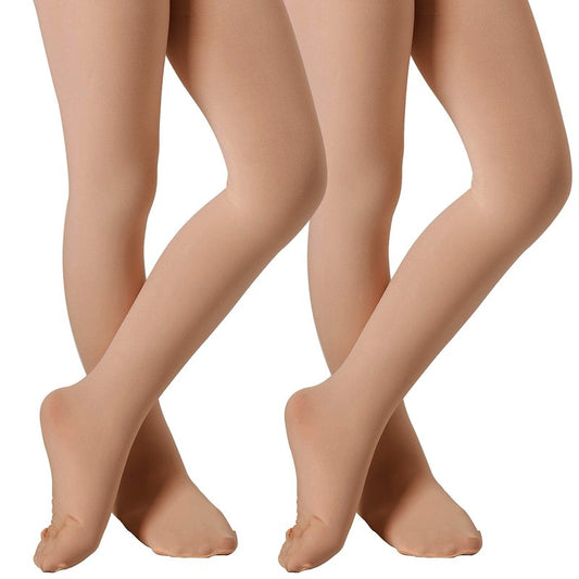 DIPUG Ballet Tights for Girls Dance Tights Toddler Thick Soft Footed Kids Suntan Stockings Size 2t 3t, 2 Pack