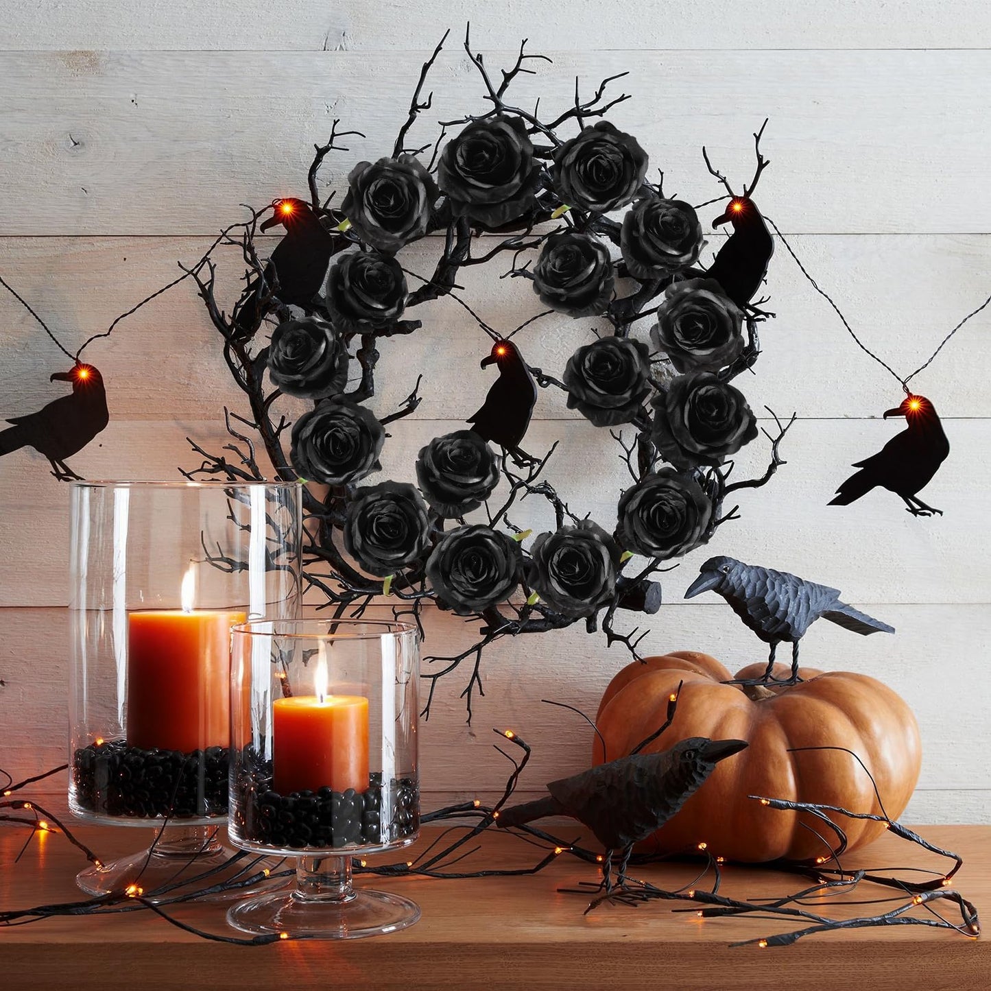 Veryhome Halloween Artificial Flowers Silk Black Roses Real Touch Bridal Wedding Bouquet for Home Garden Party Floral Decor 10 Pcs (Black)