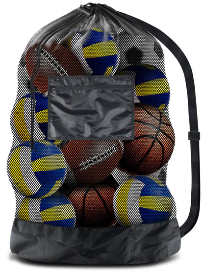 BROTOU Thickened Extra Large Sports Ball Bag Mesh Socce Ball Bag Heavy Duty Drawstring Bags Team Work for Holding Basketball, Volleyball, Baseball, Swimming Gear with Shoulder Strap