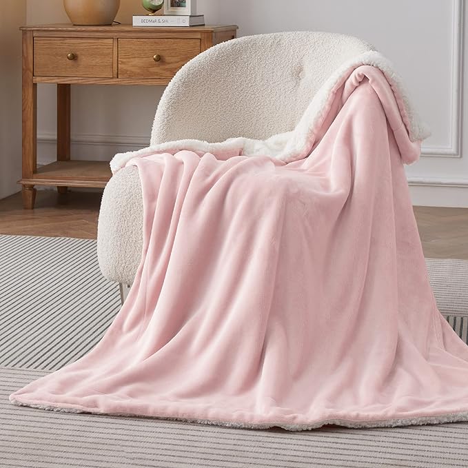 Bedsure GentleSoft Sherpa Fleece Throw Blanket for Couch - Thick and Warm Throw for Girls, Soft Fuzzy Plush Blanket for Winter, Pink, 50x60 Inches