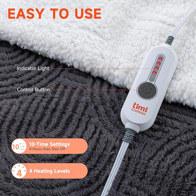 Heated Blanket Twin Size- 62"x84" Cozy Soft Jacquard Heating Blanket with 4 Heat Levels & 4 Hours Auto-Off, Jacquard Fleece, Overheating Protection, Warm Gifts, Grey