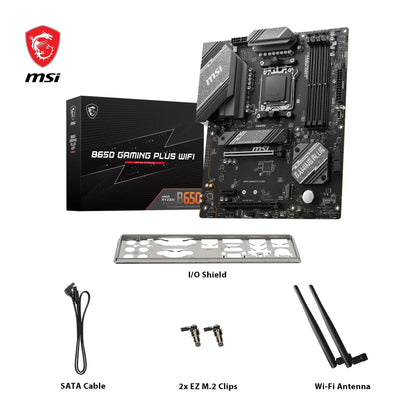 MSI B650 GAMING PLUS WIFI Motherboard, ATX - Supports AMD Ryzen 9000 / 8000 / 7000 Series Processors, AM5 - 14+2 Duet Rail VRM, DDR5 Memory Boost 6400+MHz/OC, 2 x PCIe 4.0 x16, 2 x M.2 Gen4, Wi-Fi 6E