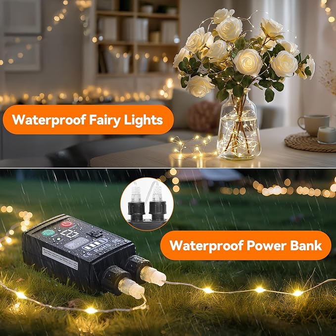 Lakumu 2-in-1 Rechargeable Fairy Lights Battery Operated, 66FT(2×33) Twinkle Lights with Remote & Timer, 200 LED String Lights for Bedroom Waterproof Outdoor Camping, Christmas Decorations Warm White