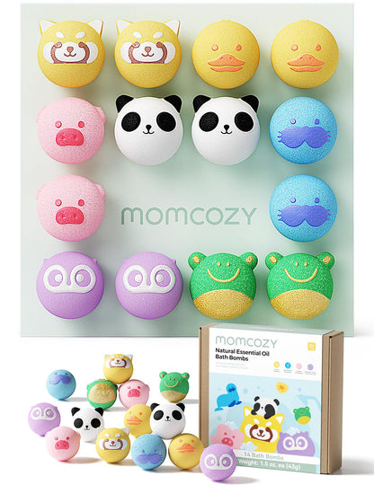 Momcozy Essential Oil Bath Bombs,14 Pcs Bubble Bath Fizzy Balls with 7 Cute Animal Shapes,Bath Bombs Gift Set for Kids Girls Boys Toddler, Ideal Gift for Children's Day, Bath Bomb Kit