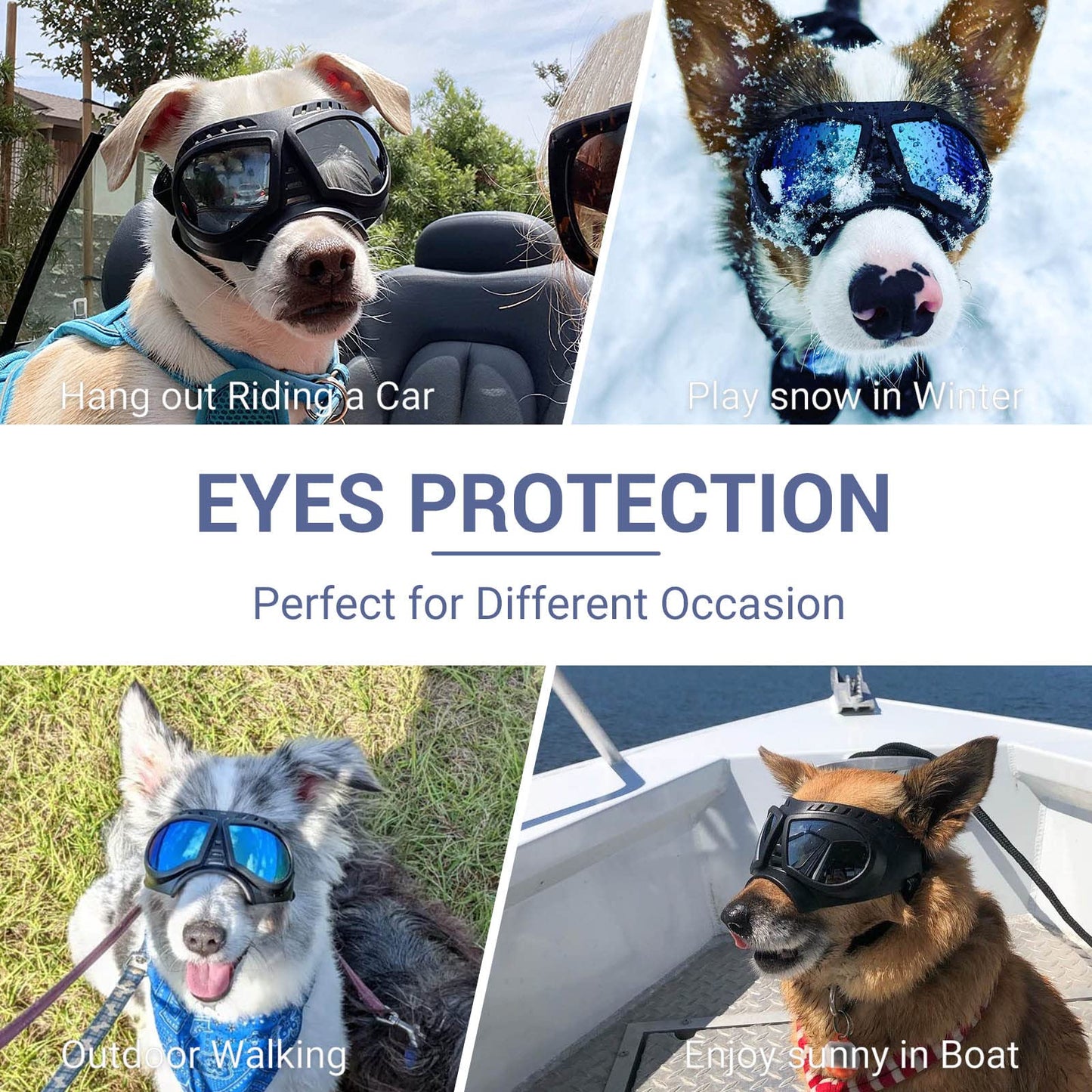 NAMSAN Dog Goggles Eye Protection Dog Sunglasses Anti-UV Goggles Windproof Puppy Goggles with Adjustable Flexible Straps for Small/Medium Dogs (Silver)