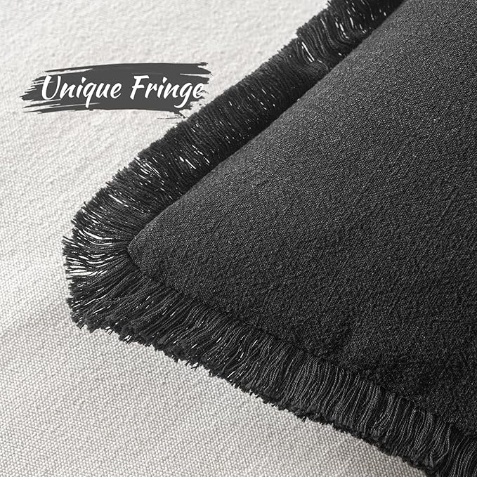 MIULEE Decorative Throw Pillow Covers Neutral Linen Fringe Throw Pillows Euro Shams Set of 2 Black Boho Farmhouse Cushion Covers for Couch Sofa Bed Living Room Spring Home Decor 24x24 Inch