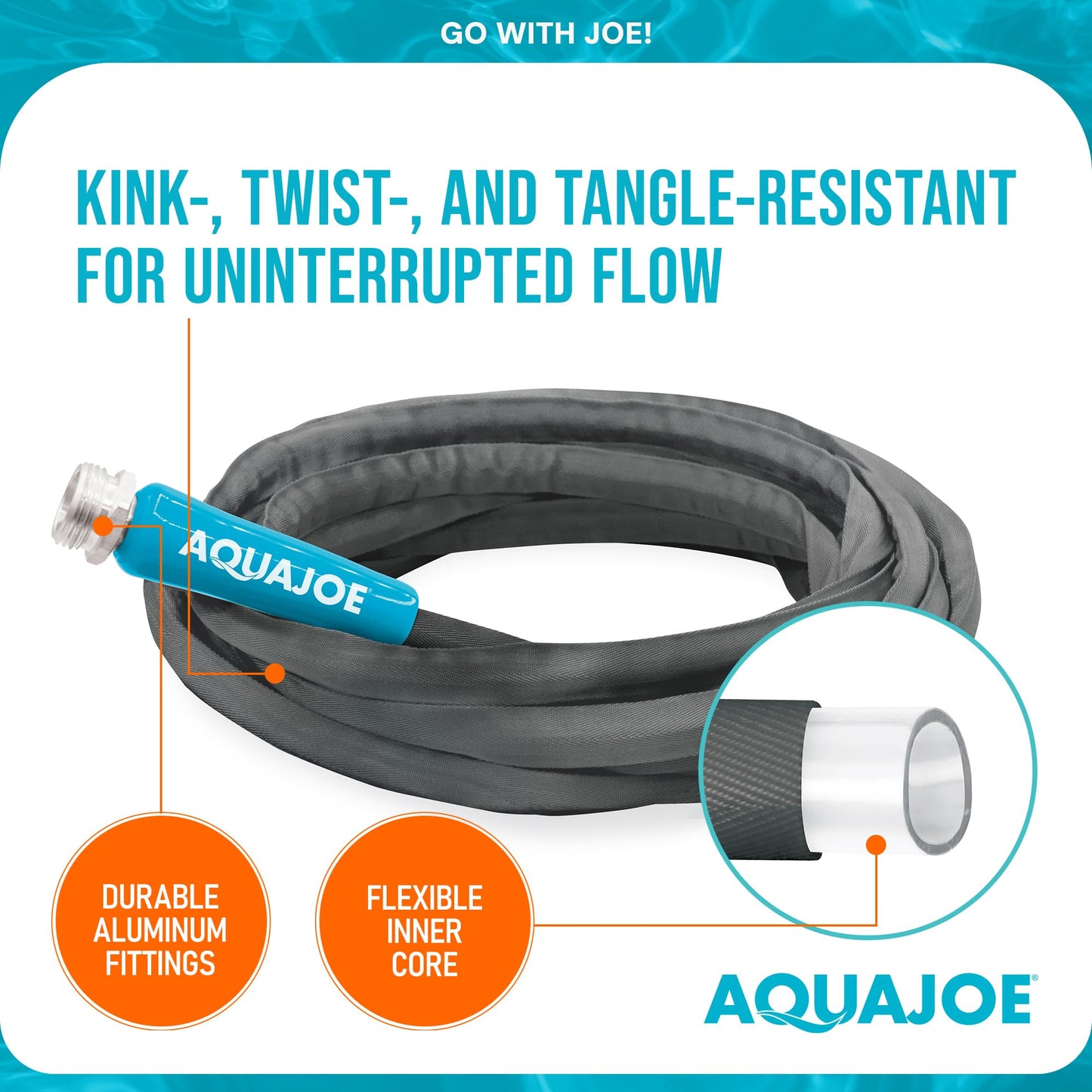 Aqua Joe AJFJH25-58-PRO FiberJacket Non-Expanding Kink-Free Garden, RV, Marine and Camper Hose, Ultra-Lightweight, Drinking Water Safe, ft, 25-Foot x 5/8-Inch