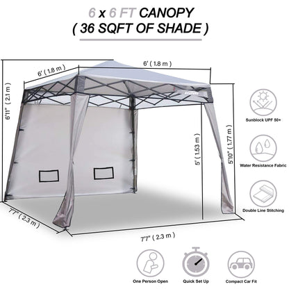 EzyFast Compact Pop Up Canopy Tent, Collapsible Instant Shelter,Portable Sports Cabana, with Built-in Weight Bags, 8 x 8 ft Base / 6 x 6 ft Top for Camping, Hiking, Picnic, Family Outings (Khaki)