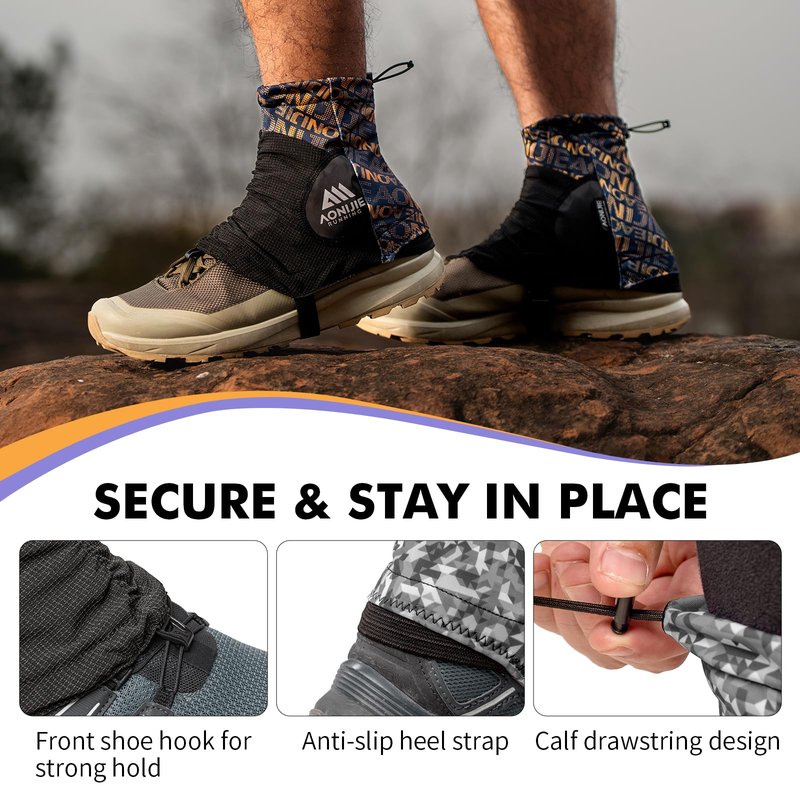 AONIJIE Ankle Gaiters for Hiking Boots, Leg Gaiters for Trail Running, Mountain Climbing | Shoe Boot Guard Gators for Men & Women