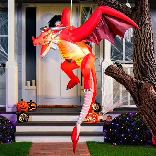 Joiedomi 5 FT Tall Halloween Inflatable Hanging Fire Dragon Decor with Build-in LEDs, Inflatable Blow Up Flying Dragon with Light for Halloween Party Indoor, Outdoor, Yard, Garden, Lawn Decorations