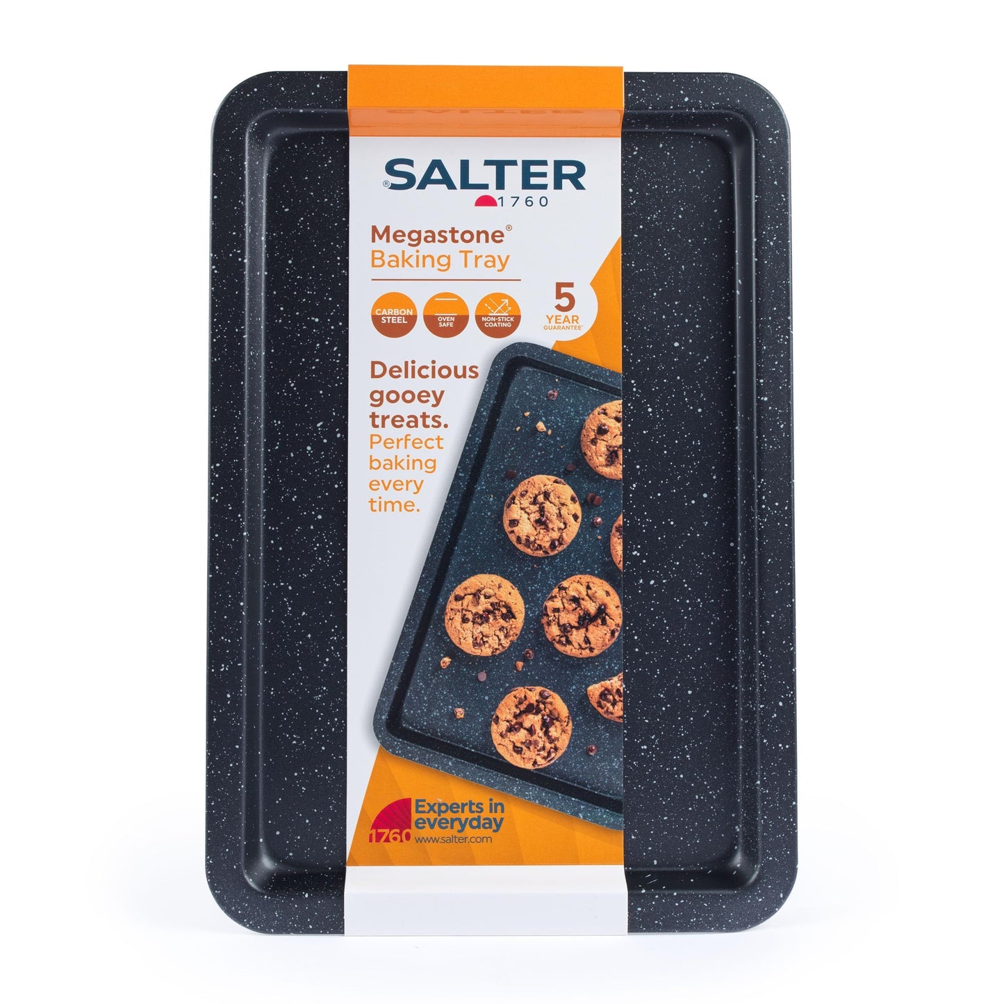 Salter COMBO-8261 Baking Tray Set of 2, Non-Stick Carbon Steel Oven Sheet, Easy Clean, Strong & Durable, Long Lasting, PFOA-Free, Megastone Collection, Black/Silver, 37 cm