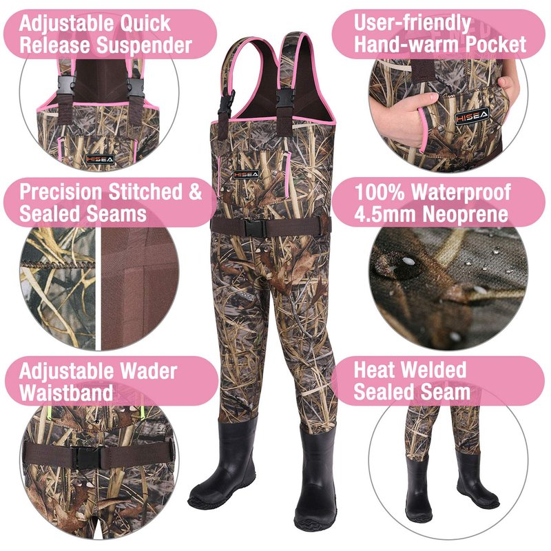HISEA Kids Chest Waders for Toddler & Children, Youth Neoprene Waterproof Hunting Fishing Wader with Insulated Boots Boy Girl