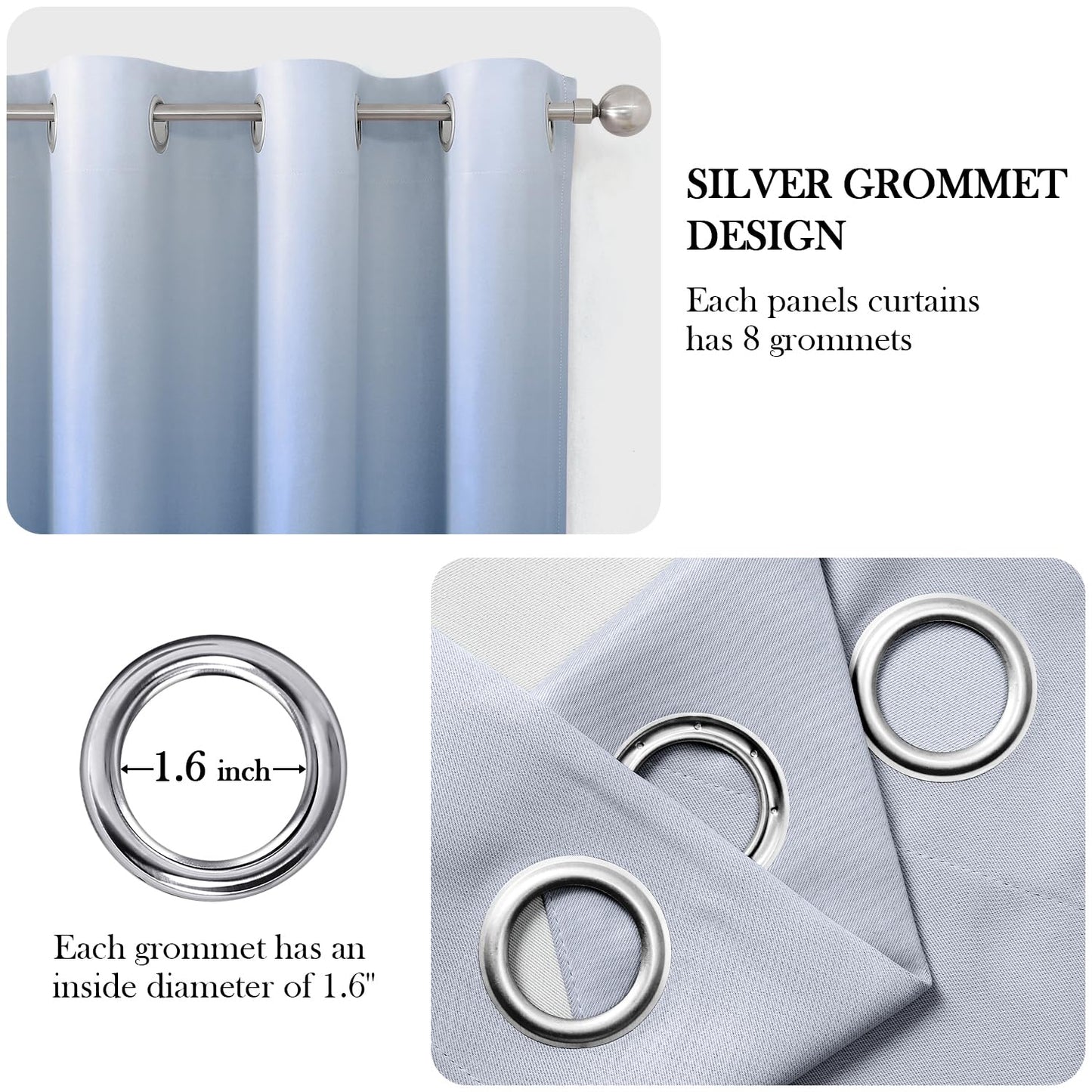 HOMEIDEAS Navy Blue Ombre Blackout Curtains 52 X 84 Inch Length Gradient Room Darkening Thermal Insulated Energy Saving Grommet 2 Panels Window Drapes for Living Room, Bedroom