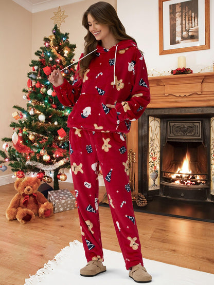 ZAFUL Women's Fuzzy Fleece Pajamas Sets Loungewear Long Sleeve pocket Casual Hoodies and Pants Set 2 Piece Fluffy Sleepwear