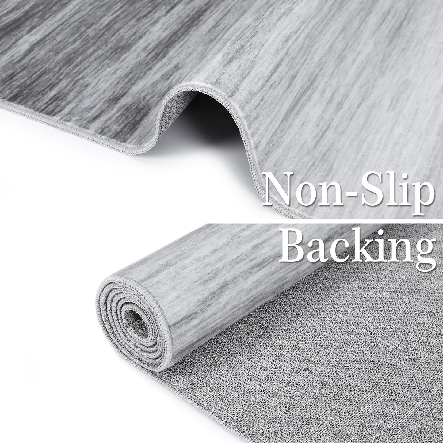 GarveeHome 8x10 Rug Modern Living Room Rug Grey Rug Ombre Washable Rug for Bedroom Non-Slip Low Pile Abstract Rug Non-Shedding Foldable Thin Throw Rugs for Kids Room Nursery Home Office Dorm Grey