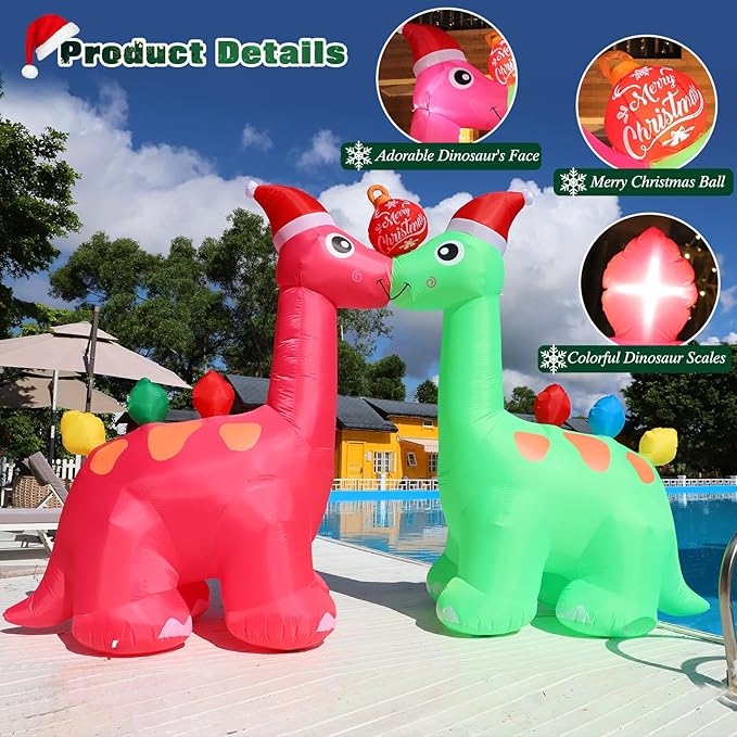 FunFanso 14 FT Long Christmas Inflatable Decoration Two Dinosaurs Archway with Xmas Ball, Giant Blow up Dinosaurs with Powerful Blower, Huge Outdoor Decor Built-in LED Lights for Garden Yard Holiday