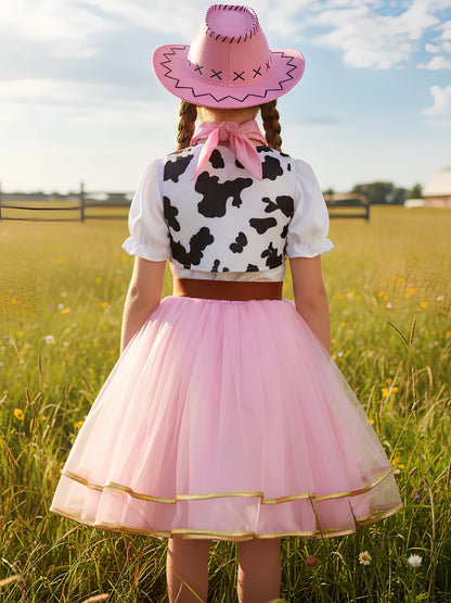 Soyoekbt Cowgirl Costume for Girls Halloween Party Dress Up with Cowboy Hat Pink 7-8 Years