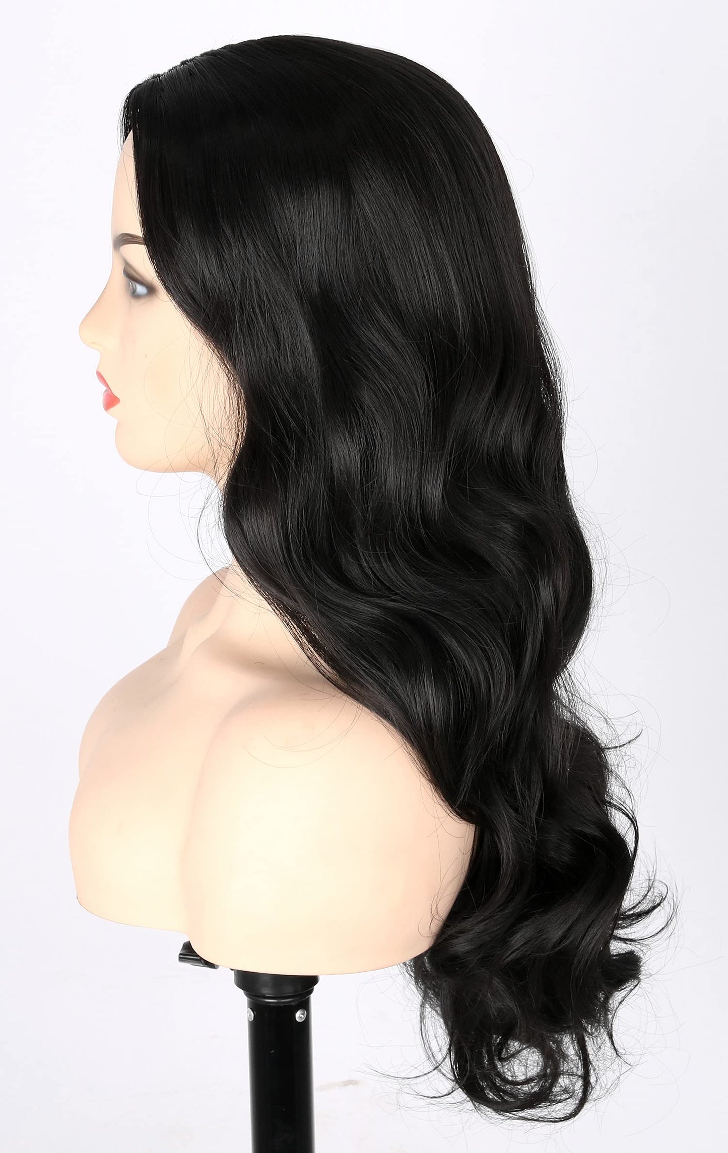 Topcosplay Black Wigs for Women Long Wavy Middle Part Full Wigs Halloween Cosplay Synthetic Wig