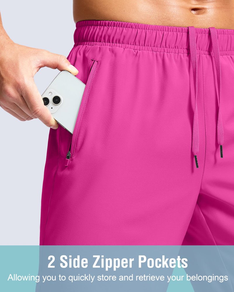 G Gradual Men's Athletic Running Shorts with Zipper Pockets Quick Dry 7"/ 5"/ 9" Workout Gym Shorts for Basketball Hiking(Rose,7M)