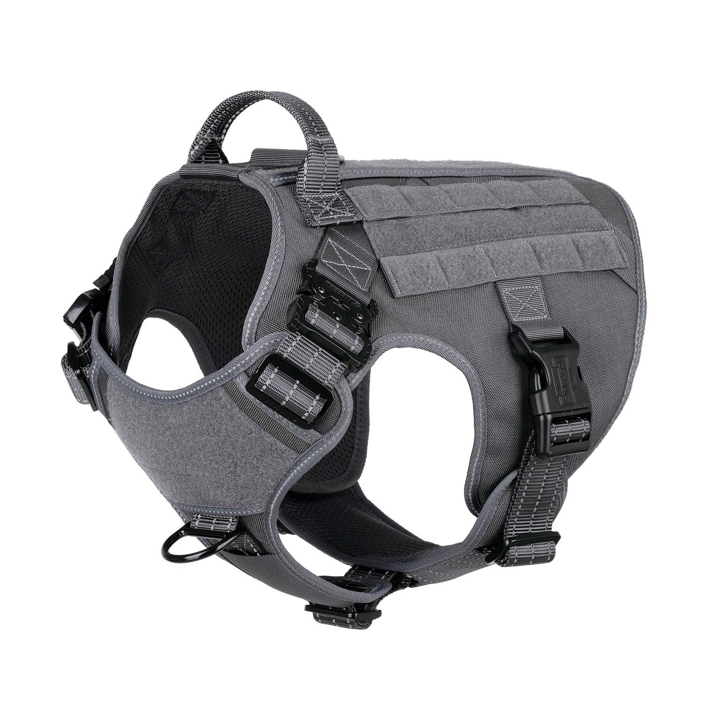 ICEFANG Tactical Dog Harness,Large Size, 2X Metal Buckle,Working Dog MOLLE Vest with Handle,No Pulling Front Leash Clip,Hook and Loop Panel