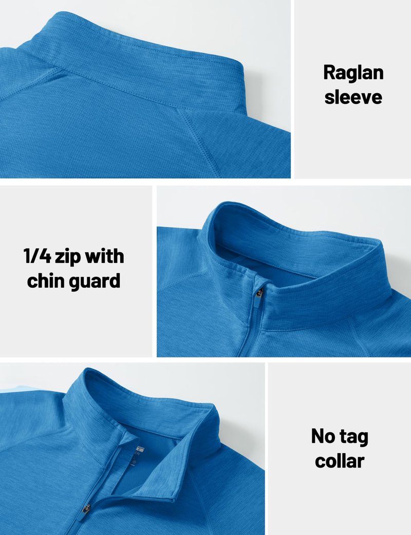 MAGCOMSEN Quarter Zip Pullover Men Long Sleeve Running Shirt Lightweight Athletic Quick Dry Hiking Work Shirts Summer Sea Blue, XL